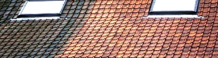 Before and after the roof cleaning - demossing roofs, walls, driveways, roof tiles and slates